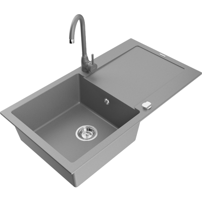 Mexen Leo Fregadero De Granito De 1 Seno Con Escurridor Y Grifo De Cocina Telma, Gris - 6501-71-670200-71 Mexen Leo Fregadero De Granito De 1 Seno Con Escurridor Y Grifo De Cocina Telma, Gris - 6501-71-670200-71