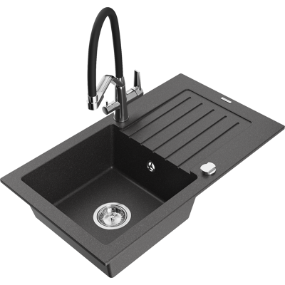 Mexen Pablo Fregadero De Granito De 1 Seno Con Escurridor Y Grifo De Cocina Duo, Negro Moteado - 6510-76-671701-07 Mexen Pablo Fregadero De Granito De 1 Seno Con Escurridor Y Grifo De Cocina Duo, Negro Moteado - 6510-76-671701-07