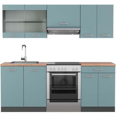 Vicco - Mueble De Cocina R-line, Gris Azulado/antracita, 200 Cm , Et Roble Vicco - Mueble De Cocina R-line, Gris Azulado/antracita, 200 Cm , Et Roble