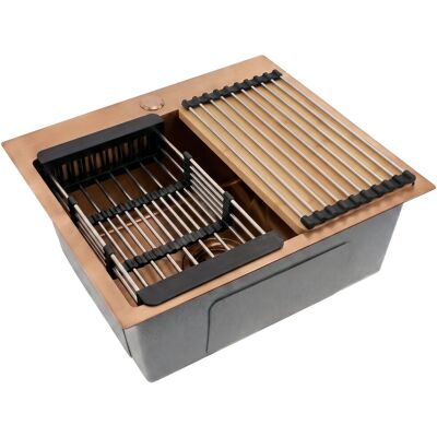 Rea Fregadero De Acero Inoxidable Leo 50 Brush Copper + 3 Accesorios Grises 50x45x18,5cm Rea Fregadero De Acero Inoxidable Leo 50 Brush Copper + 3 Accesorios Grises 50x45x18,5cm