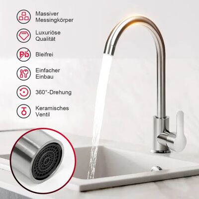 OEM Este Grifo De Cocina Está Fabricado En Acero Inoxidable 304, Cuenta Con Un Diseño Giratorio De 360° De Alta Presión E Incluye Un Grifo Monomando Para Fregadero Y Un Grifo Mezclador (plateado). OEM Este Grifo De Cocina Está Fabricado En Acero Inoxidable 304, Cuenta Con Un Diseño Giratorio De 360° De Alta Presión E Incluye Un Grifo Monomando Para Fregadero Y Un Grifo Mezclador (plateado).