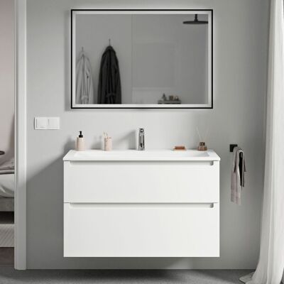 Bernstein - Mueble Lavabo Suspendido Mdf Blanco Mate, Lavabo Fundición Blanco Mate + Orificio Grifería, Cajone Giratorio 80x46x62cm Vireo Blanco Mate, Blanco Mate Con Orificio Para Grifo. Bernstein - Mueble Lavabo Suspendido Mdf Blanco Mate, Lavabo Fundición Blanco Mate + Orificio Grifería, Cajone Giratorio 80x46x62cm Vireo Blanco Mate, Blanco Mate Con Orificio Para Grifo.