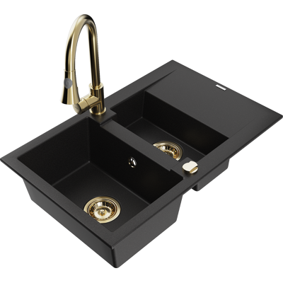 Mexen Gaspar Fregadero De Granito De 1,5 Senos Con Escurridor Y Grifo De Cocina Elia, Negro - 6507-77-670101-50 Mexen Gaspar Fregadero De Granito De 1,5 Senos Con Escurridor Y Grifo De Cocina Elia, Negro - 6507-77-670101-50