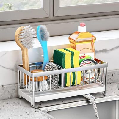 OEM Soporte Para Esponja De Fregadero De Cocina, Organizador De Fregadero De Acero Inoxidable 304 Con Bandeja De Drenaje Extraíble Para Encimera Con Desagüe De Derivación, Color Gris. OEM Soporte Para Esponja De Fregadero De Cocina, Organizador De Fregadero De Acero Inoxidable 304 Con Bandeja De Drenaje Extraíble Para Encimera Con Desagüe De Derivación, Color Gris.