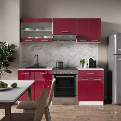 Vicco - Mueble De Cocina R-line, Burdeos Brillo Intenso/blanco, 200 Cm , Et Mármol Vicco - Mueble De Cocina R-line, Burdeos Brillo Intenso/blanco, 200 Cm , Et Mármol