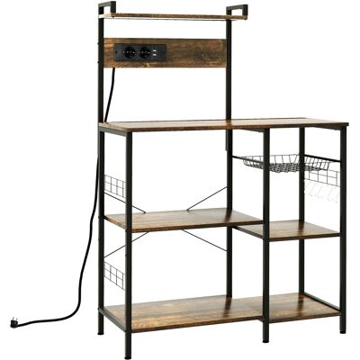 JHY DESIGN Estantería De Cocina Para Microondas Con Toma De Corriente, Cargador Usb Y 5 Ganchos, 90 X 42 X 130 Cm, Marrón Rústico. JHY DESIGN Estantería De Cocina Para Microondas Con Toma De Corriente, Cargador Usb Y 5 Ganchos, 90 X 42 X 130 Cm, Marrón Rústico.