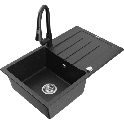 Mexen Bruno Fregadero De Granito De 1 Seno Con Escurridor Y Grifo De Cocina Elia, Negro/plateado Met谩lico - 6513-73-670101-70 Mexen Bruno Fregadero De Granito De 1 Seno Con Escurridor Y Grifo De Cocina Elia, Negro/plateado Met谩lico - 6513-73-670101-70