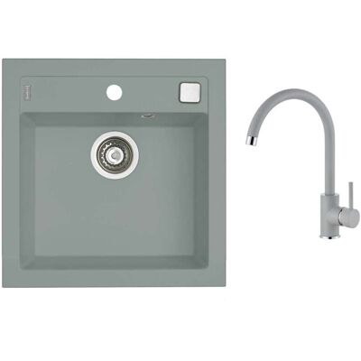 Alveus - Conjunto De Fregadero Formic 20 Y Grifería Kati, Con Control De Desagüe, Hormigón Seta25896 Alveus - Conjunto De Fregadero Formic 20 Y Grifería Kati, Con Control De Desagüe, Hormigón Seta25896