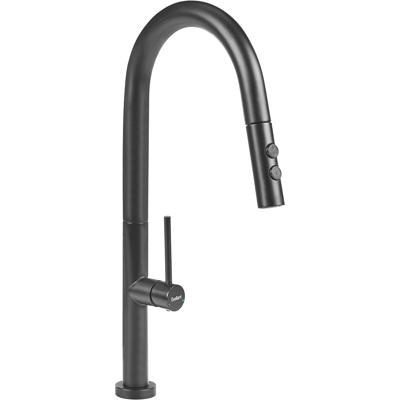 BELIANI Grifo De Cocina Con Brazo Oscilante Y Rociador Extraíble Con Muelle De Acero Inoxidable Con Acabado Cepillado Negro Jujuy BELIANI Grifo De Cocina Con Brazo Oscilante Y Rociador Extraíble Con Muelle De Acero Inoxidable Con Acabado Cepillado Negro Jujuy
