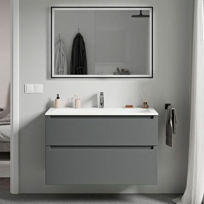 Bernstein - Mueble Lavabo Suspendido Mdf Antracita Mate, Lavabo Fundición Blanco Mate + Orificio Grifería, Cajone Giratorio 80x46x62cm Vireo Antracita Mate, Blanco Mate Con Orificio Para Grifo. Bernstein - Mueble Lavabo Suspendido Mdf Antracita Mate, Lavabo Fundición Blanco Mate + Orificio Grifería, Cajone Giratorio 80x46x62cm Vireo Antracita Mate, Blanco Mate Con Orificio Para Grifo.