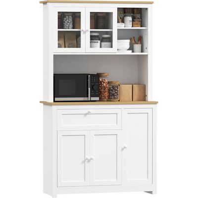 JHY DESIGN Mueble De Cocina De Estilo Rústico, 1 Armario Con Puerta De Cristal, 1 Estante Abierto, 1 Cajón, 2 Armarios, Color Natural Y Blanco. JHY DESIGN Mueble De Cocina De Estilo Rústico, 1 Armario Con Puerta De Cristal, 1 Estante Abierto, 1 Cajón, 2 Armarios, Color Natural Y Blanco.