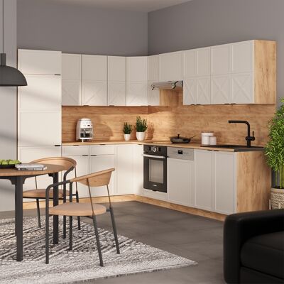 Cocina Esquinera Fame-line, Gris/beige/roble Dorado, 227 X 287 Cm , Et Mármol, Vicco Cocina Esquinera Fame-line, Gris/beige/roble Dorado, 227 X 287 Cm , Et Mármol, Vicco