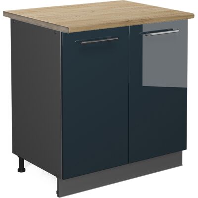 Vicco - Armario bajo para fregadero Fame-Line - Azul oscuro alto brillo - 80 cm con estante - Mueble de cocina Vicco - Armario bajo para fregadero Fame-Line - Azul oscuro alto brillo - 80 cm con estante - Mueble de cocina