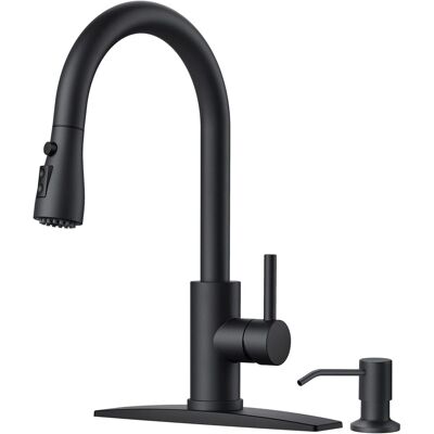 OEM Grifo De Cocina Negro Con Dispensador De Jabón Y Rociador Extraíble, Grifo Clásico De Acero Inoxidable De 3 Modos Con Monomando De Arco Alto, Adecuado Para Fregaderos De Cocina, Granjas, Autocaravanas OEM Grifo De Cocina Negro Con Dispensador De Jabón Y Rociador Extraíble, Grifo Clásico De Acero Inoxidable De 3 Modos Con Monomando De Arco Alto, Adecuado Para Fregaderos De Cocina, Granjas, Autocaravanas