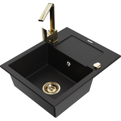 Mexen Enzo Fregadero De Granito De Un Seno Con Escurridor Y Grifo De Cocina Rita, Negro - 6506-77-670300-50 Mexen Enzo Fregadero De Granito De Un Seno Con Escurridor Y Grifo De Cocina Rita, Negro - 6506-77-670300-50