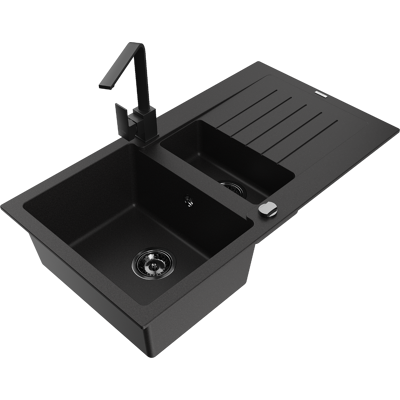 Mexen Matias Fregadero De Granito De 1,5 Senos Con Escurridor Y Grifo De Cocina Rita, Negro - 6502-77-670300-70-b Mexen Matias Fregadero De Granito De 1,5 Senos Con Escurridor Y Grifo De Cocina Rita, Negro - 6502-77-670300-70-b