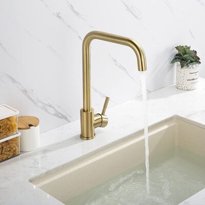 OEM Grifo De Cocina, Acero Inoxidable Sus304, Caño Giratorio De 360°, Acabado Dorado Cepillado, Aireador Extraíble, Para Fregadero. OEM Grifo De Cocina, Acero Inoxidable Sus304, Caño Giratorio De 360°, Acabado Dorado Cepillado, Aireador Extraíble, Para Fregadero.
