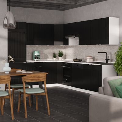 Cocina Esquinera Fame-line, Negro A Rayas/blanco, 227 X 287 Cm , Et Mármol, Vicco Cocina Esquinera Fame-line, Negro A Rayas/blanco, 227 X 287 Cm , Et Mármol, Vicco
