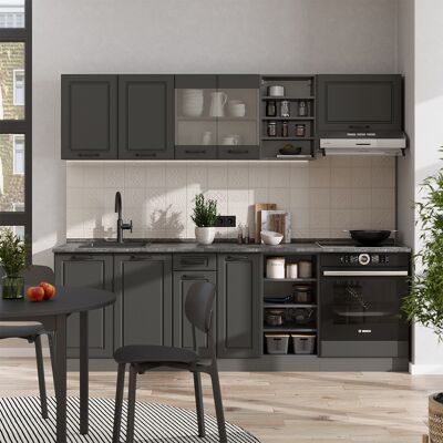 Vicco - Mueble De Cocina R-line, Antracita Casa De Campo/antracita, 240 Cm , Et Mármol Vicco - Mueble De Cocina R-line, Antracita Casa De Campo/antracita, 240 Cm , Et Mármol