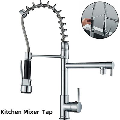 OEM Grifo Mezclador De Cocina Extraíble, Cabezal Rociador Giratorio De 360°, Grifo De Fregadero De Latón De Doble Caño. OEM Grifo Mezclador De Cocina Extraíble, Cabezal Rociador Giratorio De 360°, Grifo De Fregadero De Latón De Doble Caño.