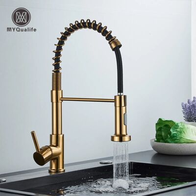 OEM Grifo De Cocina De Oro Cepillado - Grifo Mezclador Monomando, Montaje Sobre Encimera, Elegante Grifo De Agua Fría/caliente OEM Grifo De Cocina De Oro Cepillado - Grifo Mezclador Monomando, Montaje Sobre Encimera, Elegante Grifo De Agua Fría/caliente