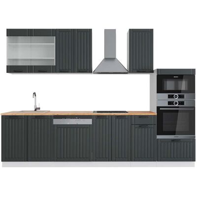 Vicco - Mueble De Cocina Fame-line, Antracita Casa De Campo/blanco, 300 Cm Con Armario Alto, Et Roble Vicco - Mueble De Cocina Fame-line, Antracita Casa De Campo/blanco, 300 Cm Con Armario Alto, Et Roble