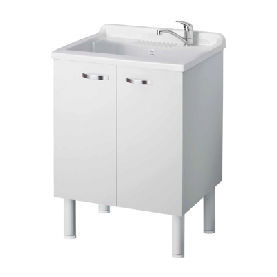 Mueble Lavadero Blanco Compacto De Aglomerado Hidrófugo De 60x50 Cm Con Cuba De Polipropileno – Mueble De Dos Puertas Con Tiradores Cromados Para Interior – Negrari Mueble Lavadero Blanco Compacto De Aglomerado Hidrófugo De 60x50 Cm Con Cuba De Polipropileno – Mueble De Dos Puertas Con Tiradores Cromados Para Interior – Negrari