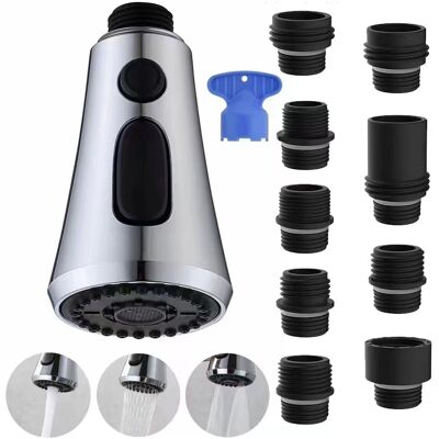 OEM Grifo De Cocina De Repuesto: Cabezal Rociador De Acero Inoxidable, Boquilla Extraíble De 3 Modos, Con 9 Adaptadores Para Grifos De Fregadero De Cocina. OEM Grifo De Cocina De Repuesto: Cabezal Rociador De Acero Inoxidable, Boquilla Extraíble De 3 Modos, Con 9 Adaptadores Para Grifos De Fregadero De Cocina.