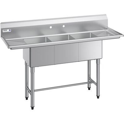 Vevor Fregadero Independiente De 3 Compartimentos, Acero Inoxidable 304, Lavabo Móvil De 1678 X 558 X 1097 Mm Con Protector Antisalpicaduras, 2 Escurridores Para Exteriores Cocina Hogares Restaurante Vevor Fregadero Independiente De 3 Compartimentos, Acero Inoxidable 304, Lavabo Móvil De 1678 X 558 X 1097 Mm Con Protector Antisalpicaduras, 2 Escurridores Para Exteriores Cocina Hogares Restaurante