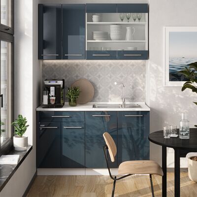 Cocina Para Solteros Fame-line, Azul Oscuro Alto Brillo/blanco, 140 Cm , Et Roble, Vicco Cocina Para Solteros Fame-line, Azul Oscuro Alto Brillo/blanco, 140 Cm , Et Roble, Vicco