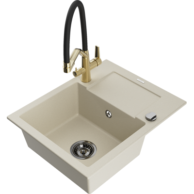 Mexen Enzo Fregadero De Granito De 1 Seno Con Escurridor Y Grifo De Cocina Duo, Beige - 6506-69-671701-57-b Mexen Enzo Fregadero De Granito De 1 Seno Con Escurridor Y Grifo De Cocina Duo, Beige - 6506-69-671701-57-b