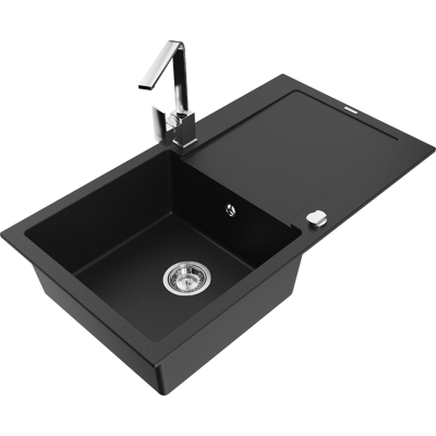 Mexen Leo Fregadero De Granito De 1 Seno Con Escurridor Y Grifo De Cocina Rita, Negro - 6501-77-670300-00 Mexen Leo Fregadero De Granito De 1 Seno Con Escurridor Y Grifo De Cocina Rita, Negro - 6501-77-670300-00