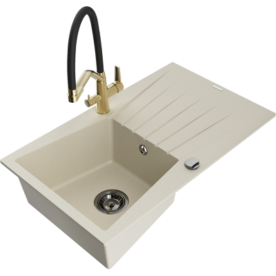 Mexen Cesar Fregadero De Granito De 1 Seno Con Escurridor Y Grifo De Cocina Duo, Beige - 6514-69-671701-57-b Mexen Cesar Fregadero De Granito De 1 Seno Con Escurridor Y Grifo De Cocina Duo, Beige - 6514-69-671701-57-b