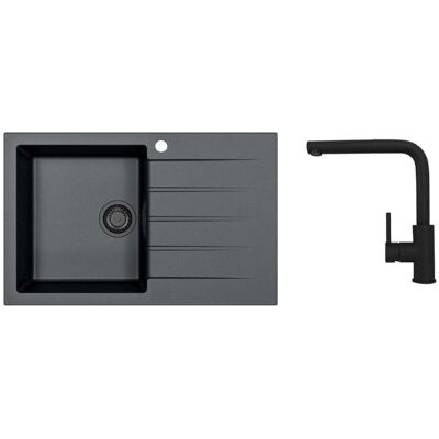 Alveus - Conjunto De Fregadero Cadit 20 Y Grifo Zeos-p, Negro Intenso Seta25626 Alveus - Conjunto De Fregadero Cadit 20 Y Grifo Zeos-p, Negro Intenso Seta25626