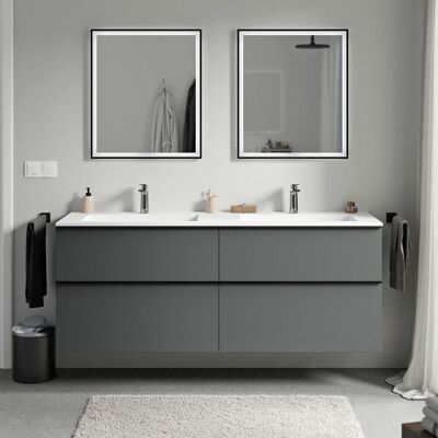 Bernstein - Mueble Lavabo Suspendido Mdf Antracita Mate, Lavabo Fundición Blanco Mate + Orificio Grifería, Tirador Cromado 160x46x62cm Lavoa Antracita Mate, Cromo, Blanco Mate Con Orificio Para Grifo. Bernstein - Mueble Lavabo Suspendido Mdf Antracita Mate, Lavabo Fundición Blanco Mate + Orificio Grifería, Tirador Cromado 160x46x62cm Lavoa Antracita Mate, Cromo, Blanco Mate Con Orificio Para Grifo.