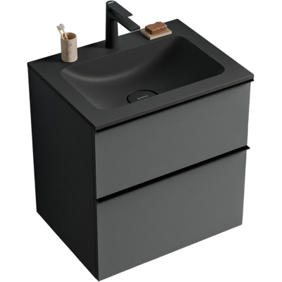 Bernstein - Mueble Lavabo Suspendido Mdf Antracita Mate, Lavabo Fundición Negro Mate Con Orificio Grifería, Tirador Cromado 60x46x62cm - Lavoa Antracita Mate, Cromo, Negro Mate Con Orificio Para Grifo Bernstein - Mueble Lavabo Suspendido Mdf Antracita Mate, Lavabo Fundición Negro Mate Con Orificio Grifería, Tirador Cromado 60x46x62cm - Lavoa Antracita Mate, Cromo, Negro Mate Con Orificio Para Grifo