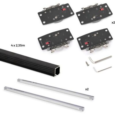 Kit De Herrajes Para Armario 2 Puertas Correderas Y Cierre Suave Flow2 Con Carriles Encastrados 2.35m, Tableros No Incluidos, Pintado Negro - Emuca Kit De Herrajes Para Armario 2 Puertas Correderas Y Cierre Suave Flow2 Con Carriles Encastrados 2.35m, Tableros No Incluidos, Pintado Negro - Emuca