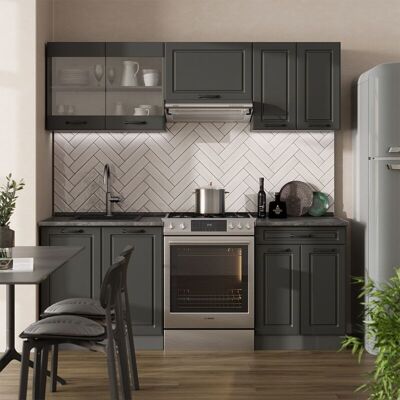 Vicco - Mueble De Cocina R-line, Antracita Casa De Campo/antracita, 200 Cm , Et Mármol Vicco - Mueble De Cocina R-line, Antracita Casa De Campo/antracita, 200 Cm , Et Mármol