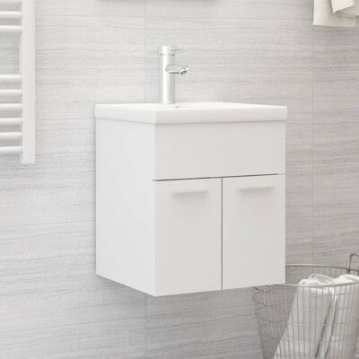 vidaXL Gabinete de lavabo con lavabo incorporado blanco - Mueble de baño vidaXL Gabinete de lavabo con lavabo incorporado blanco - Mueble de baño