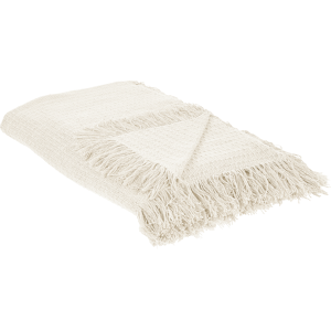Beliani Colcha Blanca de Algodón 220 x 240 cm con Flecos - Colcha Beliani Colcha Blanca de Algodón 220 x 240 cm con Flecos - Colcha