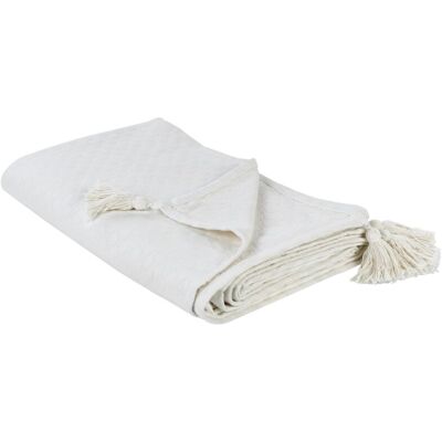 Beliani Colcha - Algodón Blanco Crema Borlas Decorativas Dormitorio Beliani Colcha - Algodón Blanco Crema Borlas Decorativas Dormitorio