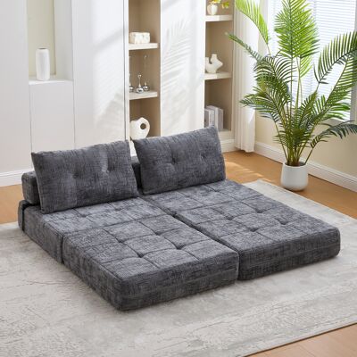 MODENVIE Sofá Cama Plegable, Función Cama Con Respaldo Y Cojines Para Cabeza Y Lumbar, Chenilla, Gris MODENVIE Sofá Cama Plegable, Función Cama Con Respaldo Y Cojines Para Cabeza Y Lumbar, Chenilla, Gris