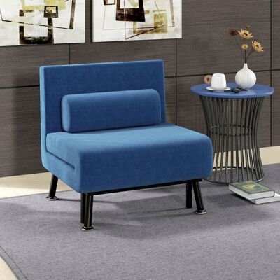 TORMATOR Sofá Cama Individual Plegable Con Respaldo Ajustable De 5 Niveles Cojín Y Tapizado De Lino Sintético 75x70x75 Cm Azul TORMATOR Sofá Cama Individual Plegable Con Respaldo Ajustable De 5 Niveles Cojín Y Tapizado De Lino Sintético 75x70x75 Cm Azul