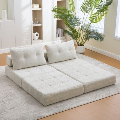 MODENVIE Sofá Cama Plegable Con Respaldo, Cojines Cervical Y Lumbar, Espuma De Alta Densidad, Chenilla Beige MODENVIE Sofá Cama Plegable Con Respaldo, Cojines Cervical Y Lumbar, Espuma De Alta Densidad, Chenilla Beige