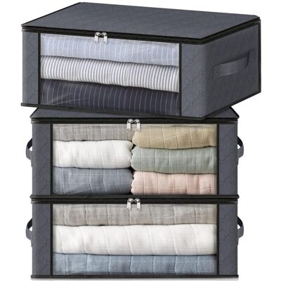 OEM Juego De 3 Cajas De Almacenamiento Plegables Con Amplia Ventana De Visualización Y Asas Resistentes Para Armario, Dormitorio De Estudiantes, Almohadas, Ropa De Cama, Ropa, Mantas, 35 L, Gris. OEM Juego De 3 Cajas De Almacenamiento Plegables Con Amplia Ventana De Visualización Y Asas Resistentes Para Armario, Dormitorio De Estudiantes, Almohadas, Ropa De Cama, Ropa, Mantas, 35 L, Gris.