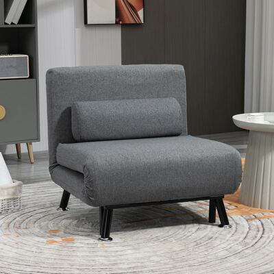 TORMATOR Sofá Cama Individual Plegable Con Respaldo Ajustable De 5 Niveles Cojín Y Tapizado De Lino Sintético 75x70x75 Cm Gris TORMATOR Sofá Cama Individual Plegable Con Respaldo Ajustable De 5 Niveles Cojín Y Tapizado De Lino Sintético 75x70x75 Cm Gris
