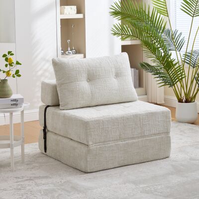 WISHDOR Sofá Cama De Felpa (chenilla) Con Respaldo Y Cojines De Cabeza Y Lumbares, Espuma De Alta Densidad, Beige WISHDOR Sofá Cama De Felpa (chenilla) Con Respaldo Y Cojines De Cabeza Y Lumbares, Espuma De Alta Densidad, Beige