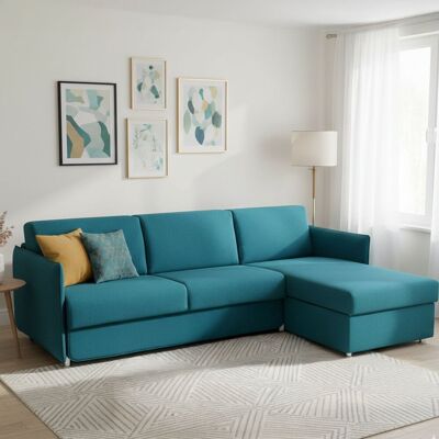 DMORA Sofá Cama Con Chaise Longue Sumirago, Fundas Desenfundables, Almacenaje Made In Italy, Repelente Al Agua, Multiposición, 260x160 Cm Azul DMORA Sofá Cama Con Chaise Longue Sumirago, Fundas Desenfundables, Almacenaje Made In Italy, Repelente Al Agua, Multiposición, 260x160 Cm Azul