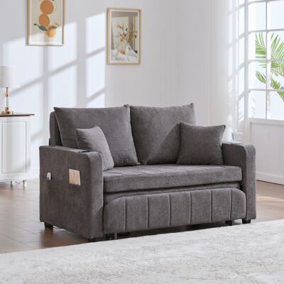 WISHDOR Sofá Cama De Felpa (chenilla) Gris Con Bolsillo De Almacenamiento, Portavasos, Puerto Usb Y 4 Cojines WISHDOR Sofá Cama De Felpa (chenilla) Gris Con Bolsillo De Almacenamiento, Portavasos, Puerto Usb Y 4 Cojines