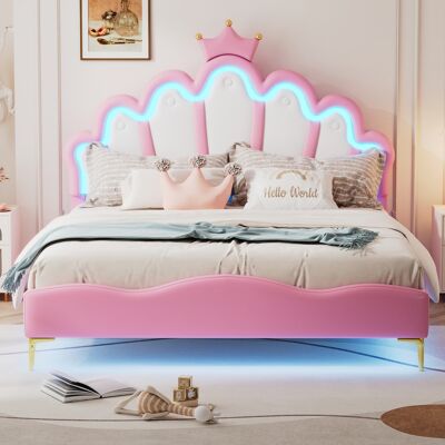 EIFSON Cama Dobel 140x200 Cm, Cama Crown Princess, Cojín De Cuero Pu Suave, Barre Lumineuse D'Ambiance Led Réglabel, Ideal Para Enfants Y Adoloscents, Rosa EIFSON Cama Dobel 140x200 Cm, Cama Crown Princess, Cojín De Cuero Pu Suave, Barre Lumineuse D'Ambiance Led Réglabel, Ideal Para Enfants Y Adoloscents, Rosa